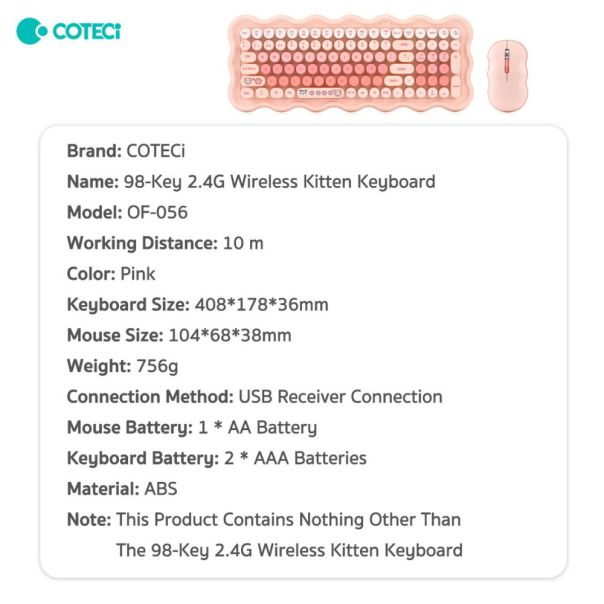 Combo mis i tastatura Coteci OF-056 roze - 224455