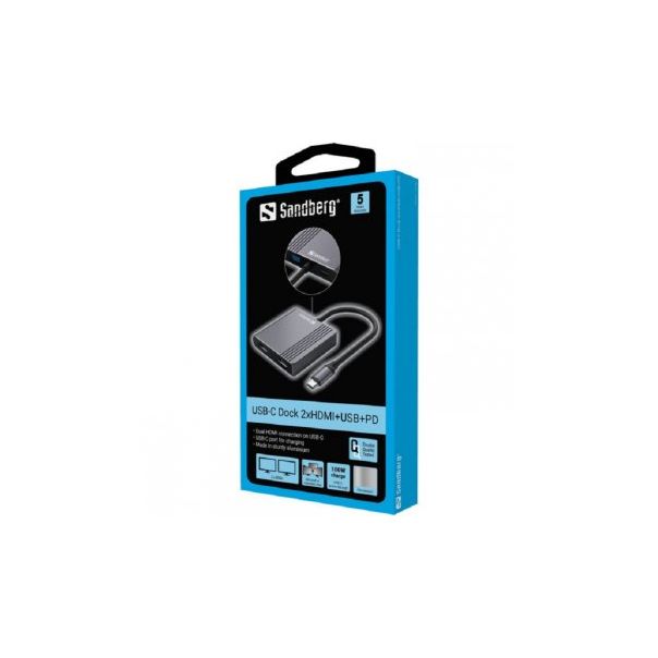 SANDBERG Adapter USB-C Dock 2xHDMI+USB+PD 136-44 (30104) - 180072-1