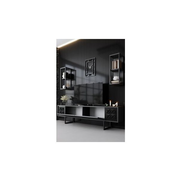 HANAH HOME TV komoda sa policama Black Line, antracit/crna - 181039-1