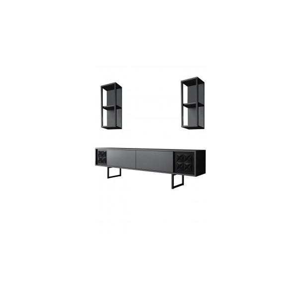 HANAH HOME TV komoda sa policama Black Line, antracit/crna - 181039-1