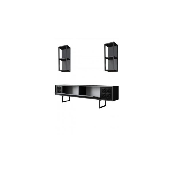 HANAH HOME TV komoda sa policama Black Line, antracit/crna - 181039-1