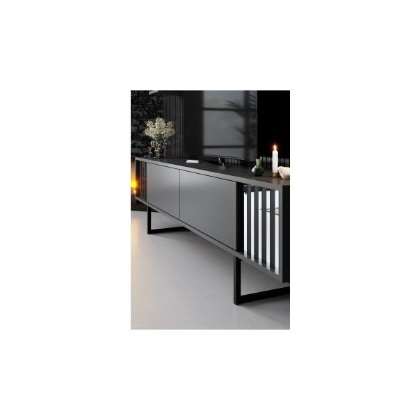 HANAH HOME TV komoda sa policama Chrome Line, antracit/crna - 181040-1