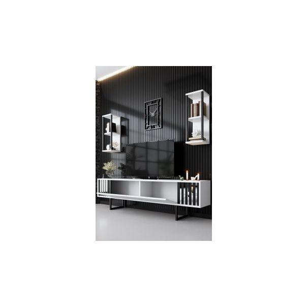 HANAH HOME TV polica Chrome Line White Black - 181042