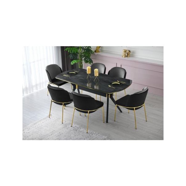 HANAH HOME Set trpezarijskih stolica 4/1 Dore 106 V4, crna/zlatna - 181257