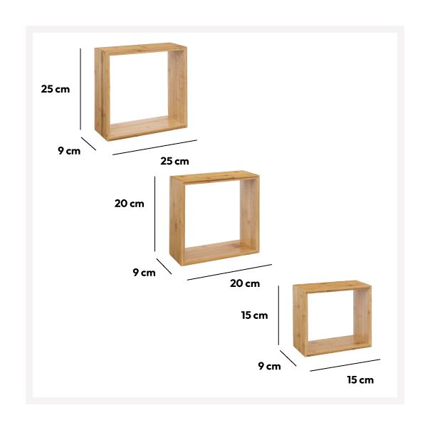 FIVE Set zidna polica Kocka 3/1, bambus - 181333-1