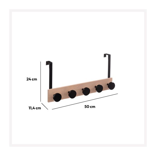 FIVE Čiviluk za vrata 50x11.5x24cm, MDF/crna - 181346-1-1