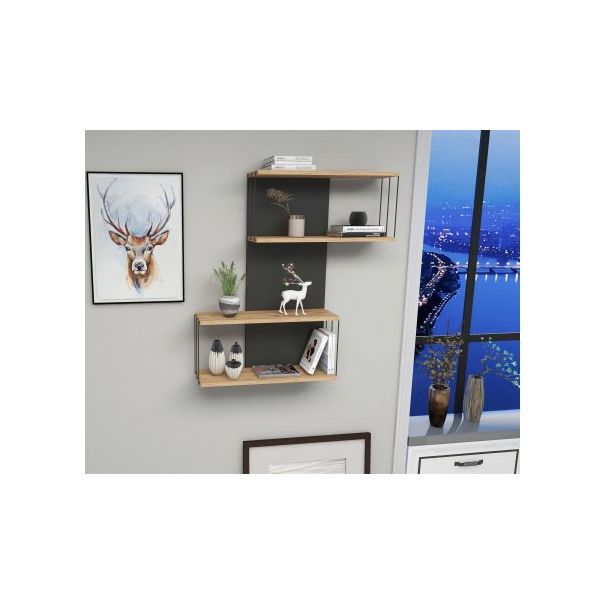 HANAH HOME Zidna polica Destan, antracit/braon - 181886