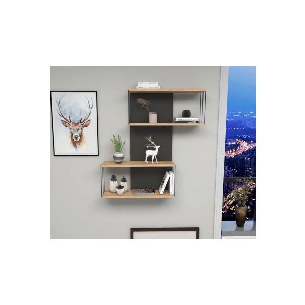 HANAH HOME Zidna polica Destan, antracit/braon - 181886