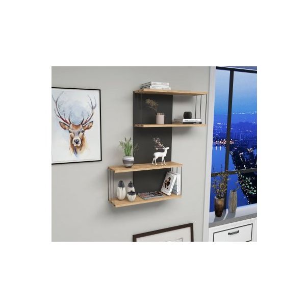 HANAH HOME Zidna polica Destan, antracit/braon - 181886