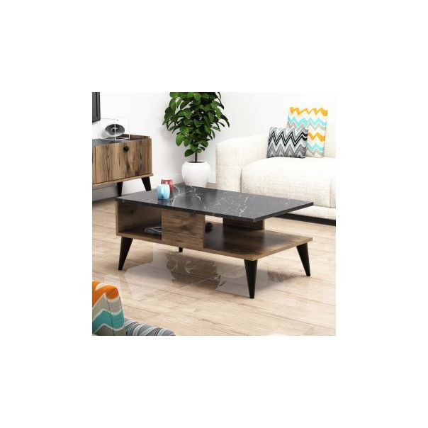 HANAH HOME Klub sto Lidya, mermer crna/braon - 182209