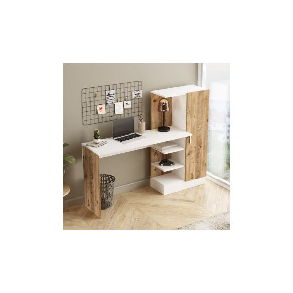 HANAH HOME Radni sto sa policama Ct2-Aw, braon/krem - 182391