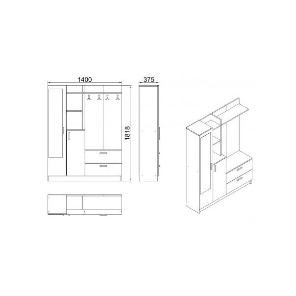 HANAH HOME Ormar za predsoblje sa čivilukom i ogledalom Dd5-Aa - 182402
