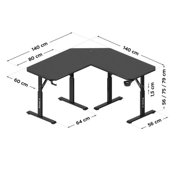 Huzaro Hero 7.3 Crni Električni podesivi sto 140x60cm - 1836-1-1-1-1