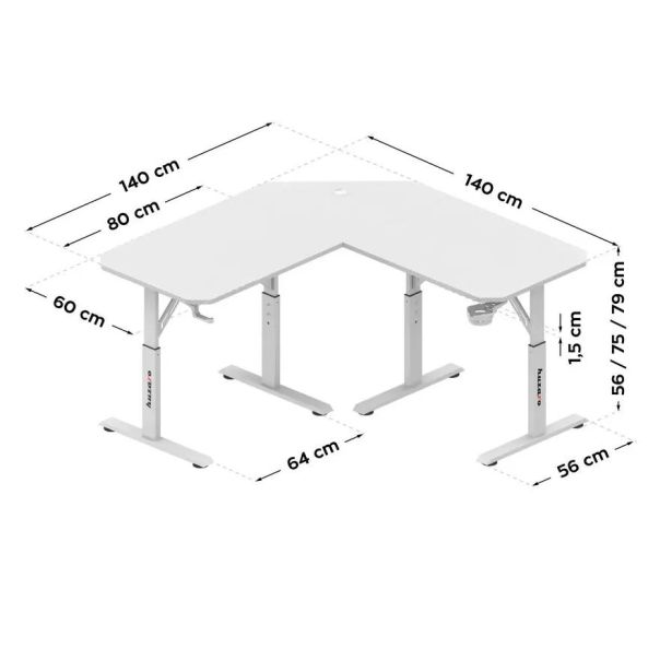 Huzaro Hero 7.3 Beli Električni podesivi sto 140x60cm - 1837-1-1
