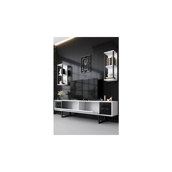 HANAH HOME TV komoda sa policama Black Line, bela/crna - 183764