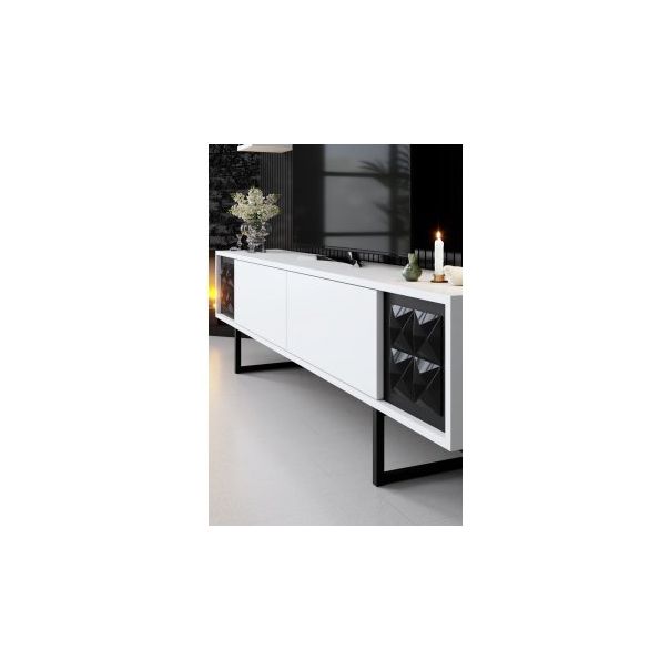 HANAH HOME TV komoda sa policama Black Line, bela/crna - 183764