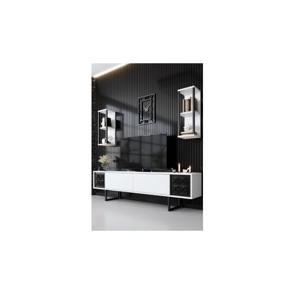 HANAH HOME TV komoda sa policama Black Line, bela/crna - 183764