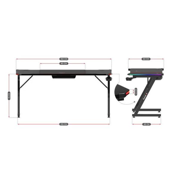 Huzaro Hero 4.8 Crni RGB Gaming sto 160x60cm - 1850-1