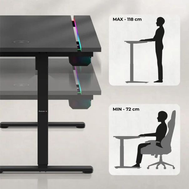 Huzaro Hero 8.7 Crni RGB Električni podesivi sto 140x70cm - 1855-1