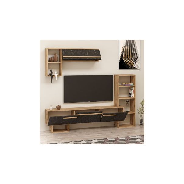 HANAH HOME TV komoda i police Mega, crna/braon - 185782-1