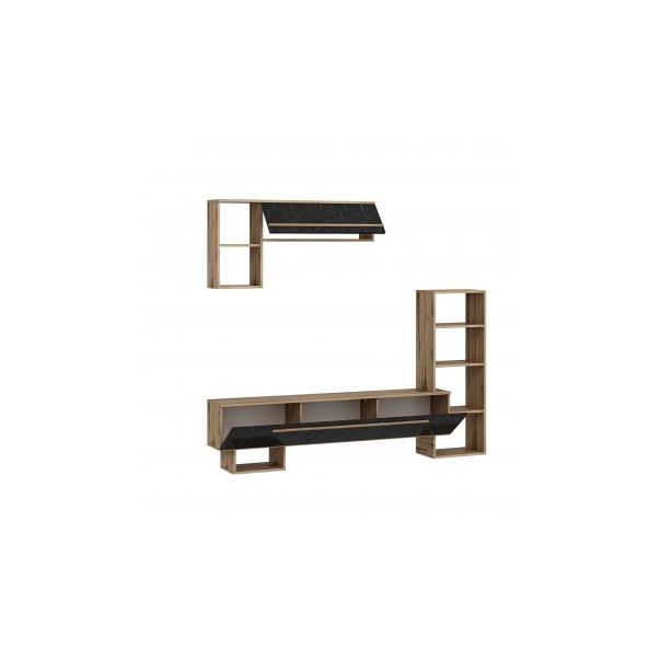 HANAH HOME TV komoda i police Mega, crna/braon - 185782-1