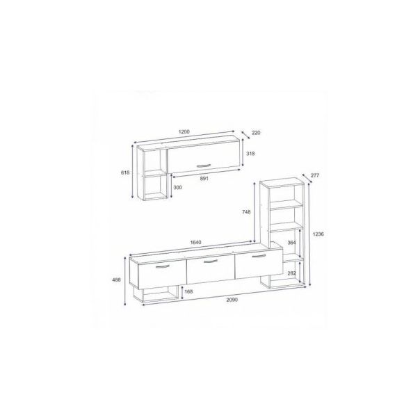 HANAH HOME TV komoda i police Mega, crna/braon - 185782-1