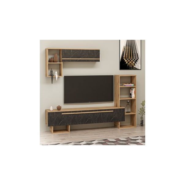 HANAH HOME TV komoda i police Mega, crna/braon - 185782-1