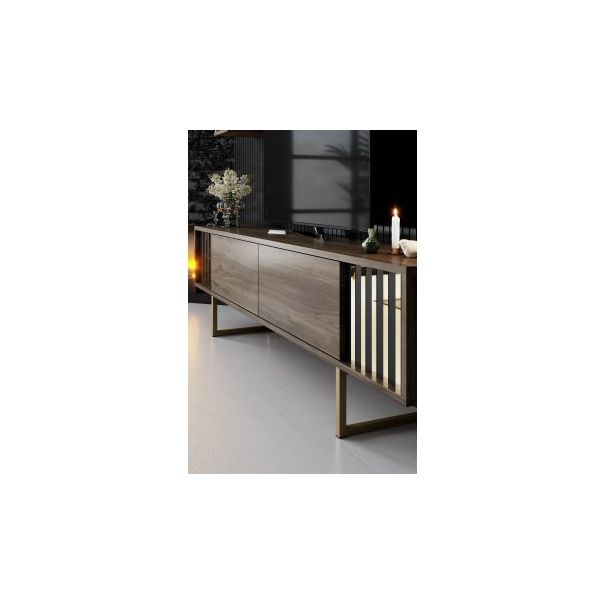 HANAH HOME TV komoda sa policama Gold Line, braon/crna - 185827-1