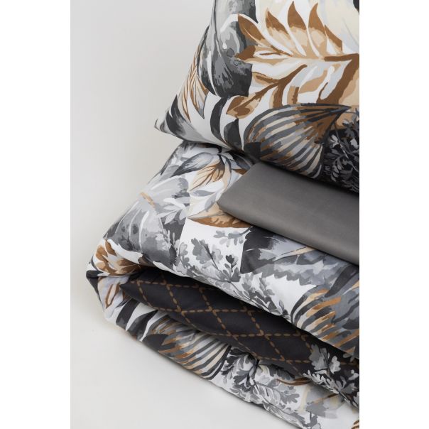 STEFAN Set posteljina od pamučnog satena 140x200cm, siva-braon - 186-1378