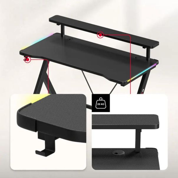 Huzaro Hero 1.9 Crni RGB Gaming sto 120x60cm - 1863-1-1