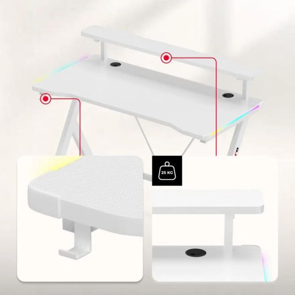 Huzaro Hero 1.9 Beli RGB Gaming sto 120x60cm - 1864-1-1