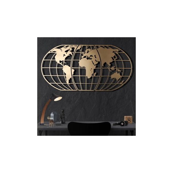 WALLXPERT Zidna dekoracija World Map Globe Gold - 186981