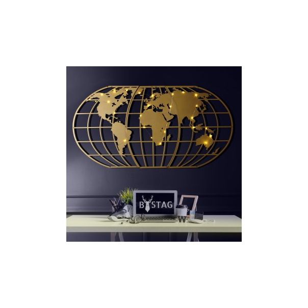 WALLXPERT Zidna dekoracija World Map Globe Led Gold - 186987-1-1