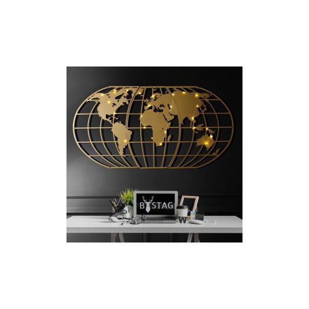 WALLXPERT Zidna dekoracija World Map Globe Led Gold - 186987-1-1