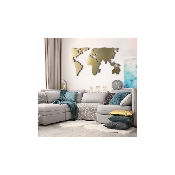 WALLXPERT Zidna dekoracija World Map silhouette XL gold - 187146