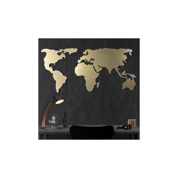 WALLXPERT Zidna dekoracija World Map silhouette XL gold - 187146