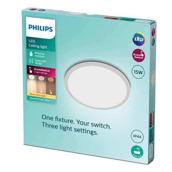 PHILIPS Plafonjera superslim CL550 LED 15W 2700K IP44 bela - 18821-1