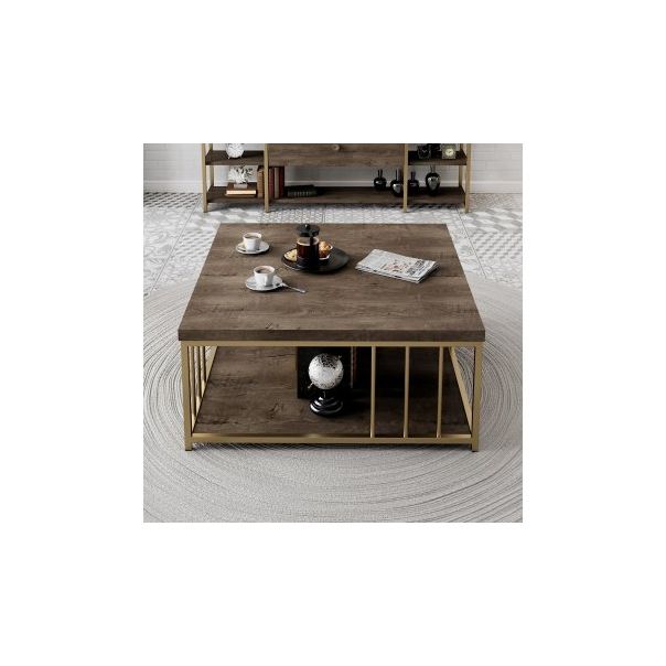 HANAH HOME Klub sto Zenn, braon/zlatna - 189097