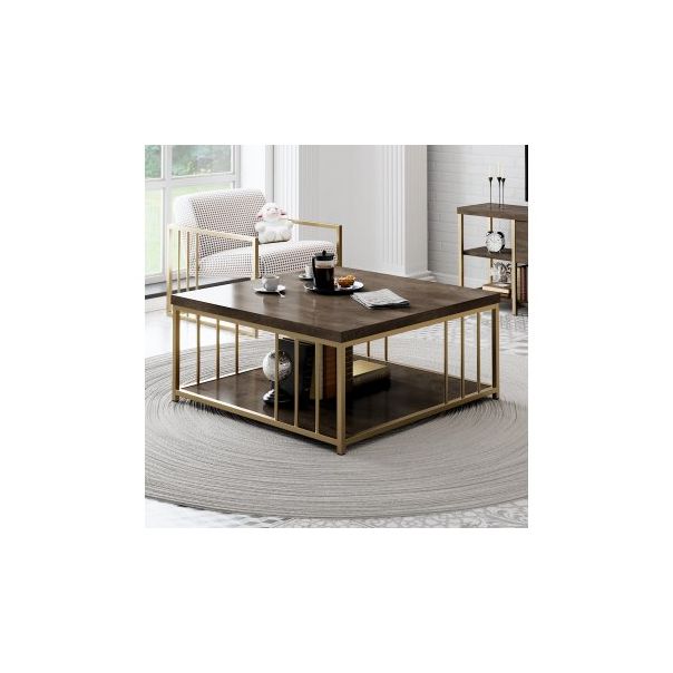 HANAH HOME Klub sto Zenn, braon/zlatna - 189097