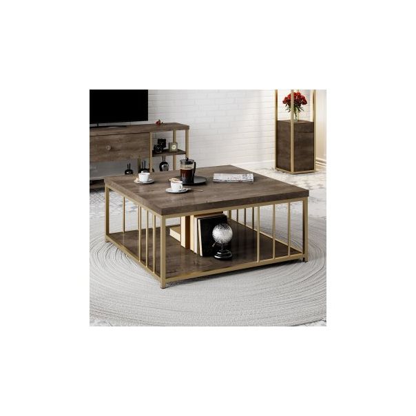 HANAH HOME Klub sto Zenn, braon/zlatna - 189097