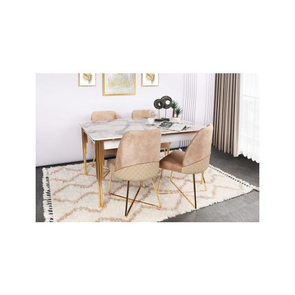 HANAH HOME Trpezarijski sto Damla 1102, zlatna/bela mermerna - 190050-1