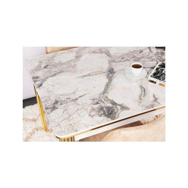 HANAH HOME Trpezarijski sto Damla 1102, zlatna/bela mermerna - 190050-1