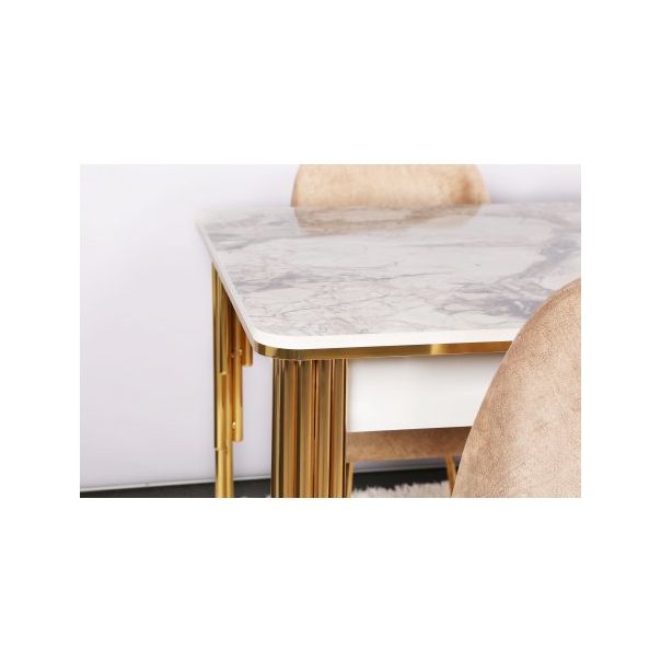 HANAH HOME Trpezarijski sto Damla 1102, zlatna/bela mermerna - 190050-1