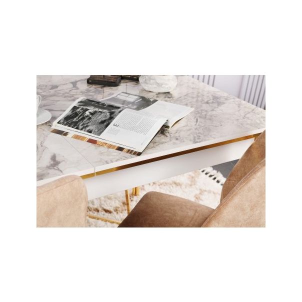 HANAH HOME Trpezarijski sto Damla 1102, zlatna/bela mermerna - 190050-1