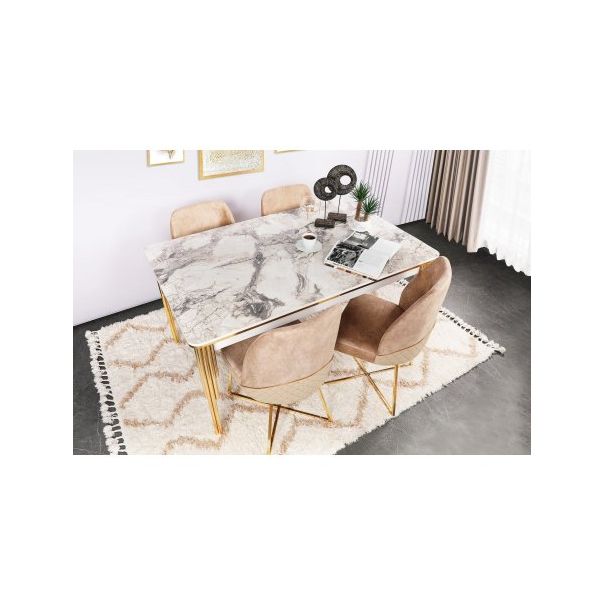 HANAH HOME Trpezarijski sto Damla 1102, zlatna/bela mermerna - 190050-1