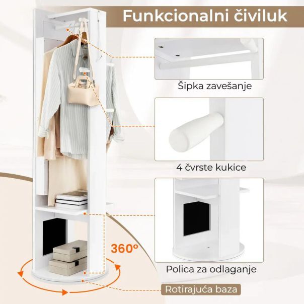 Okretno Ogledalo sa Čivilukom i LED Ormarićem Beli - EP2931882