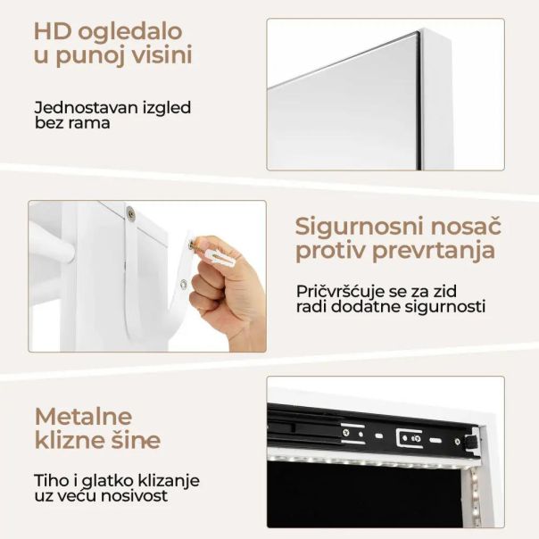 Okretno Ogledalo sa Čivilukom i LED Ormarićem Beli - EP2931882