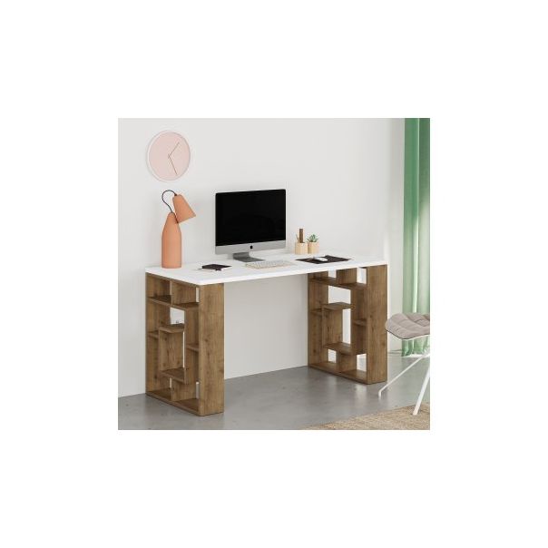 HANAH HOME Radni sto Maze, bela/tamno braon - 192228