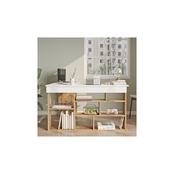 HANAH HOME Radni sto sa policama Ct5-Aw, bela/braon - 192429