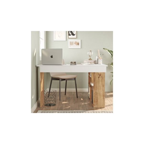 HANAH HOME Radni sto sa policama Ct5-Aw, bela/braon - 192429